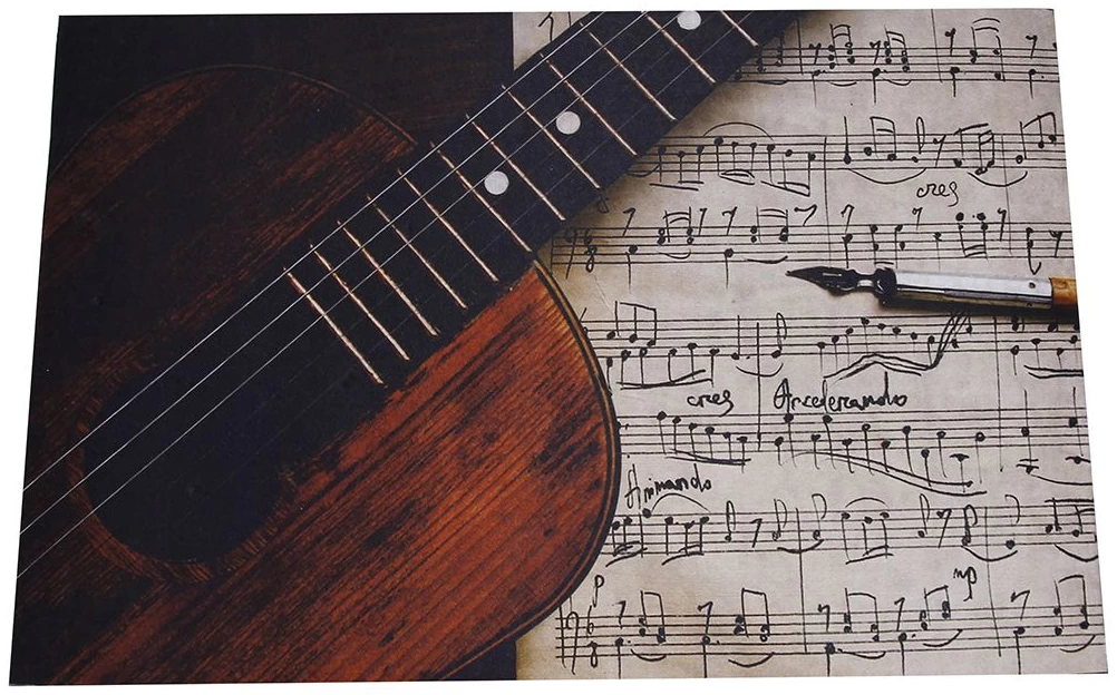 Gitar ve Notalar Desenli Kauçuk Kapı Önü Paspası