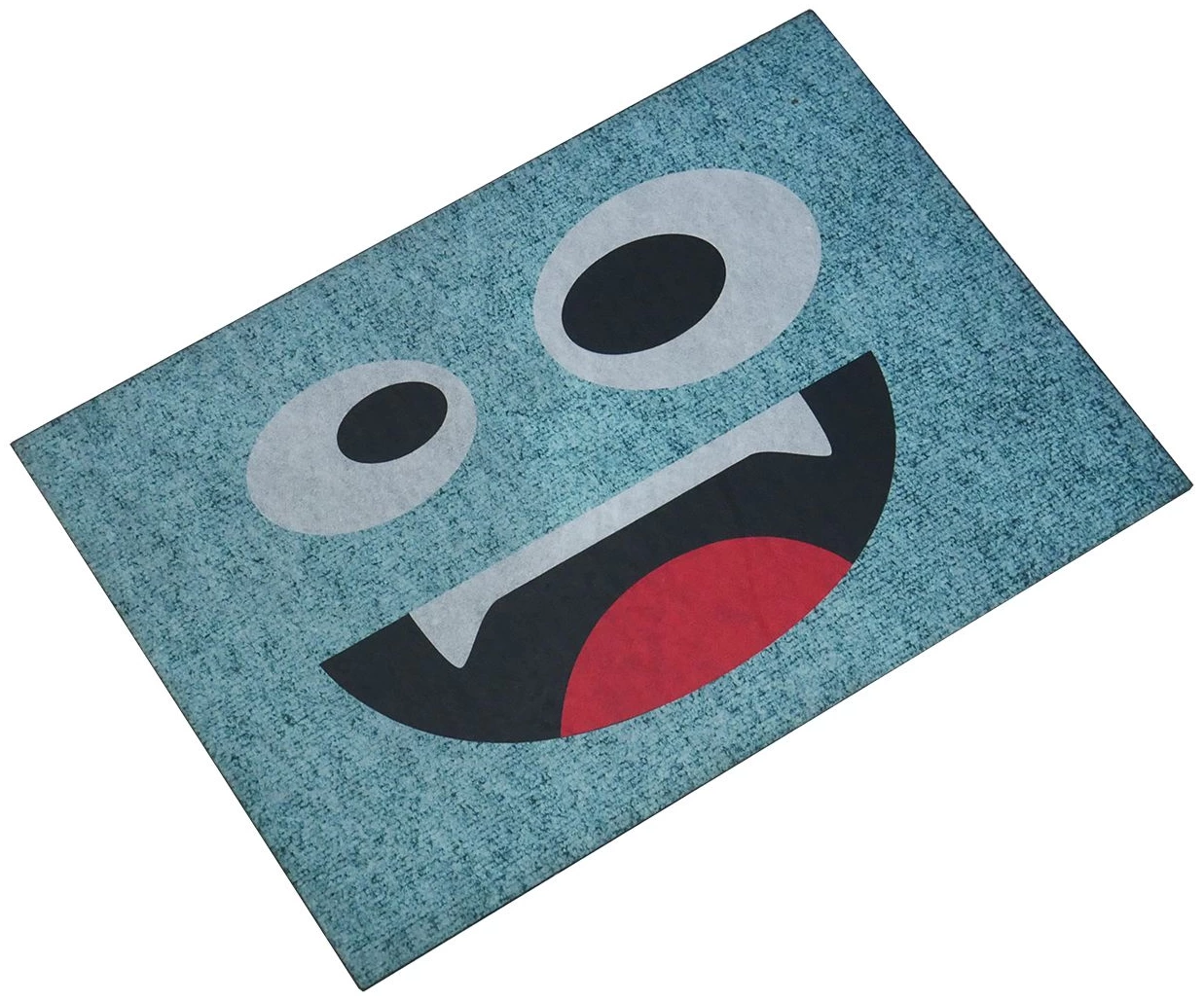 Mavi Sevimli Emoji Çift Taraflı Kauçuk Kapı Önü Paspası