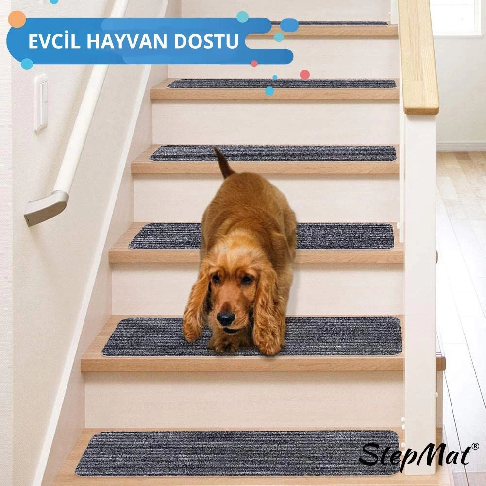 Stepmat Kaymaz Tabanlı ve Yıkanabilir Merdiven Basamak Halısı