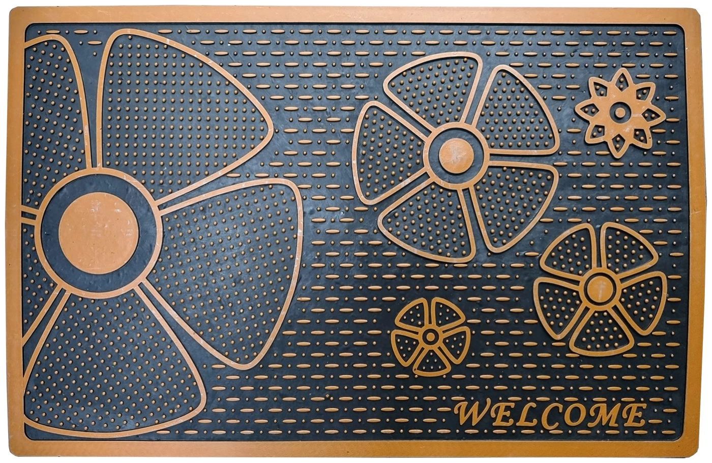 Welcome Yazılı Çiçek Desenli Kauçuk Kapı Önü Paspası